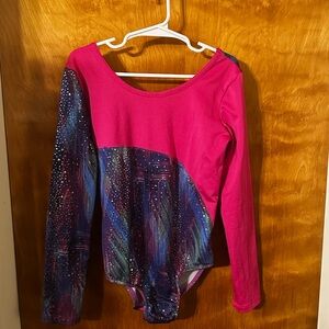 Danskin Now Girls Pink and Multicolor Long Sleeve Leotard